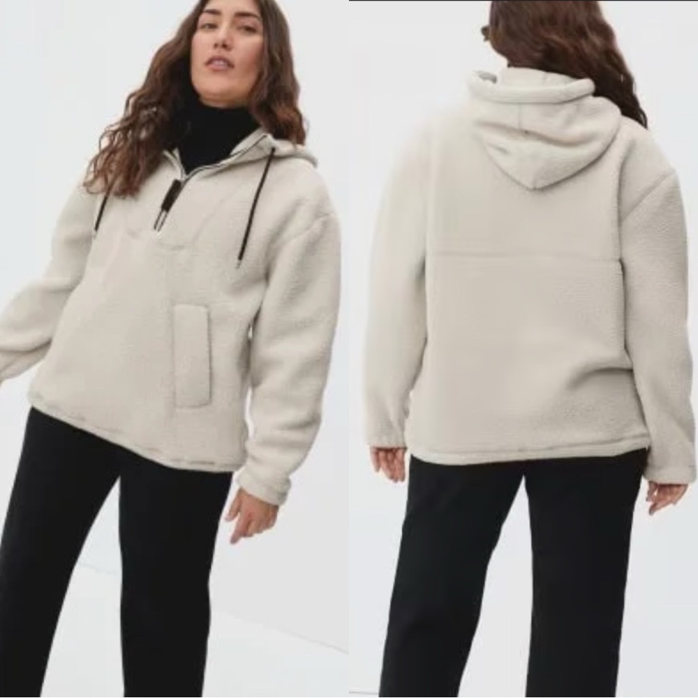 EVERLANE Renew Sherpa Half Zip Teddy Jacket Hoodie Sweatshirt Pullover